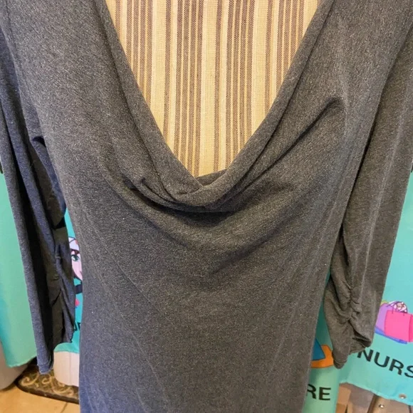 Johnny Was embroidered Heather Grey knitted Cowl neck midi Dress size Med